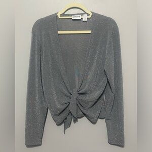 Chico’s Silver/Gray Tie Front Lightweight Jacket, M, EUC!!